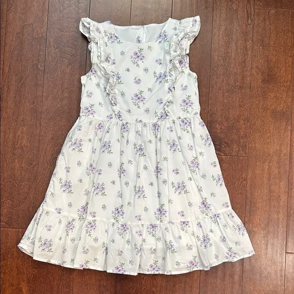 Gymboree Girl’s Adorable Purple & White Floral Kids Dress with Ruffles, Size 8